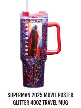 Superman Glitter 40oz Travel Mug - Red Handle
